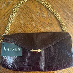 Ralph Lauren Faux Crocodile Embossed Shoulder Bag – Elegant & Bold